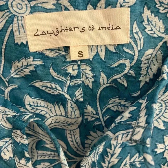 Daughters of India Women’s Dress Flowing Pleated Print turquoise Teal Cotton S - Picture 5 of 11